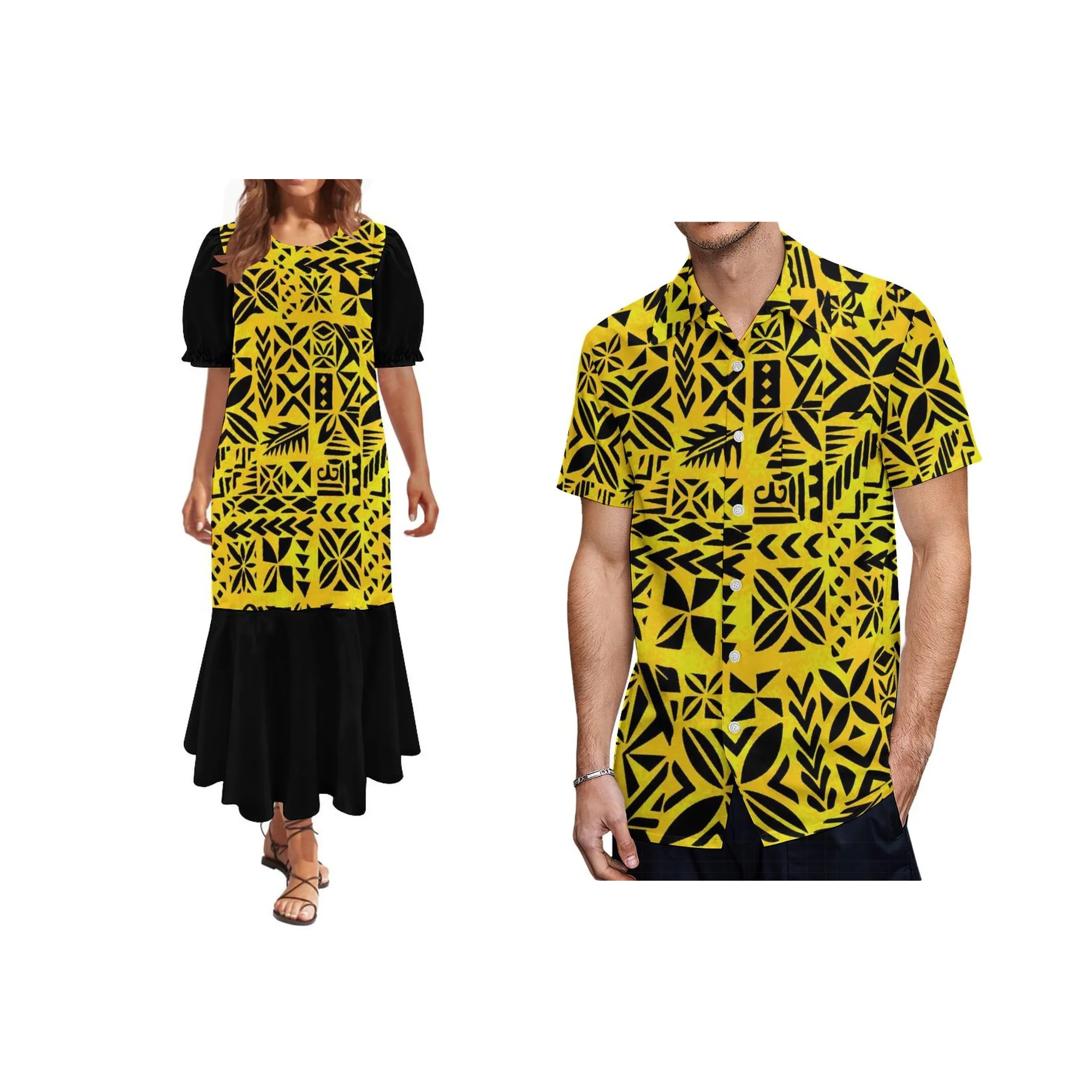 Polynesian Tribal Spiral Tattoo Print Maxi Dress Puletasi Island Casual Plus Size Long Dress Custom All Over Print view 4