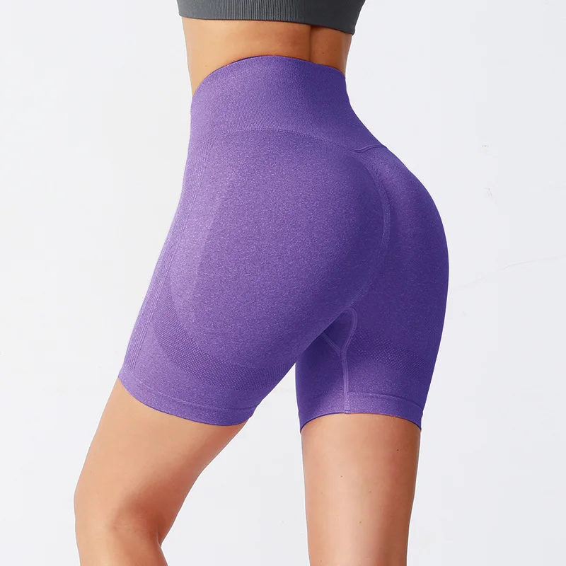 Women'S Seamless Knitted Solid Color Buttocks Shorts Breathable High Elastic Sports Running Yoga Pants Sexy Legging Shorts Cheap