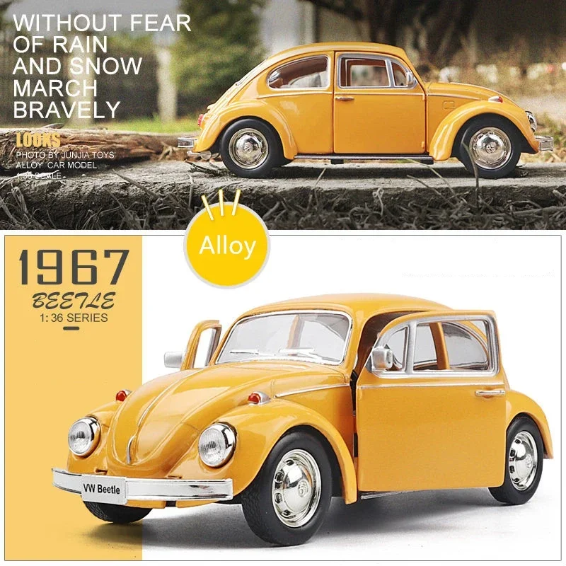 1:36 VOLKSWAGEN Beetle Car Model Toy With Pull Back For Kids Christmas Gifts 1967 Alloy Diecast Classic Toy Collection