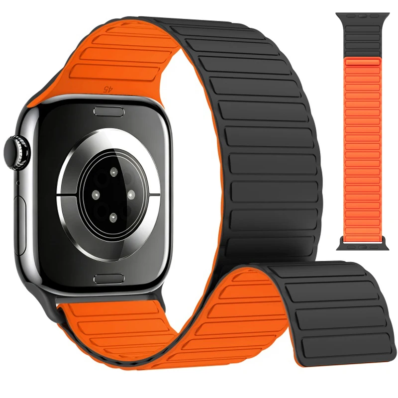 Силиконовый магнитный ремешок для Apple Watch Series 11 10 9 SE 44 мм 40 мм 46 мм 42 мм 45 мм 41 мм, браслет для iWatch Ultra 3 2 49 мм.