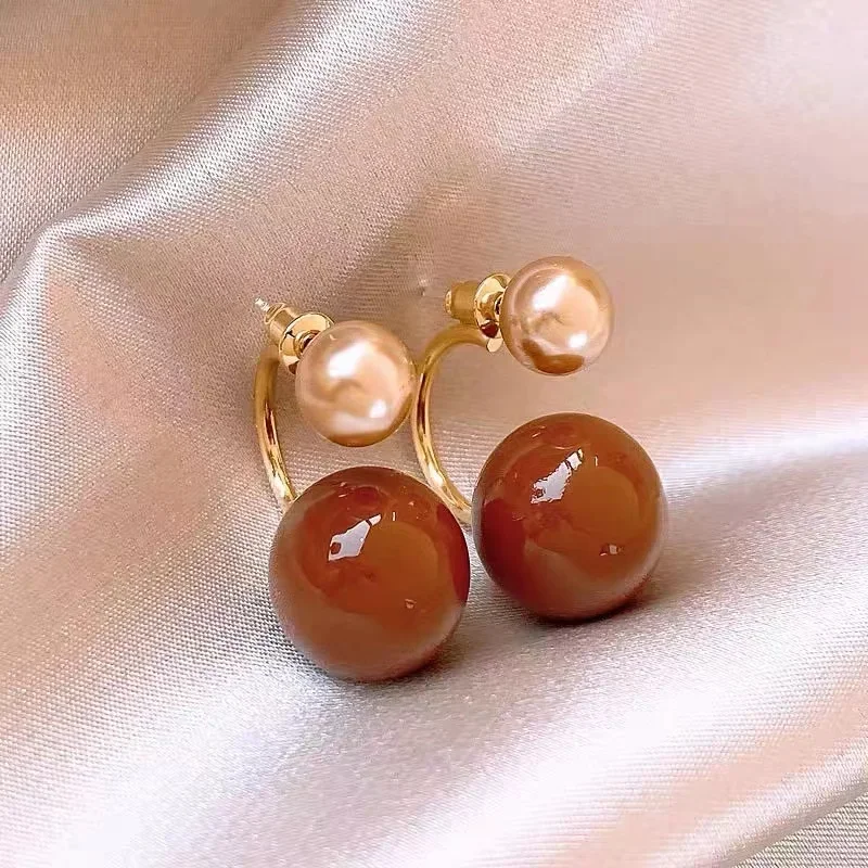 2024 New Design Features Front and Rear Contrasting Round Bead Pendants Earrings For Women Unusual Jewelry Accessories For Girls