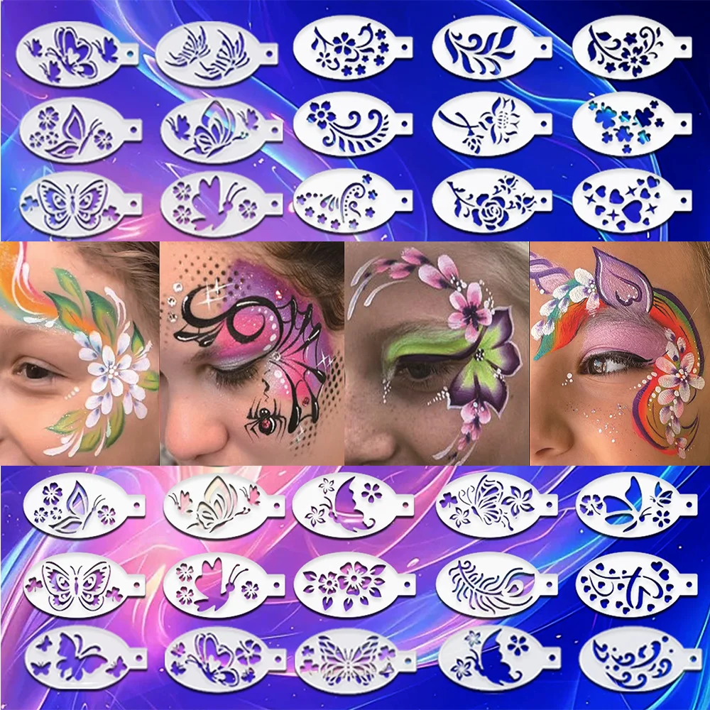 

16 Pcs/set Face Painting Stencils Templates Professional Body Art Angel Rainbow Dots Scale Leopard Plastic Makeup Tools