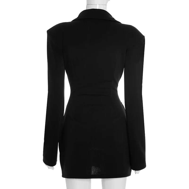 Autumn Winter V Neck Double Breasted Women Mini A Line Dress Outfits Sexy Long Sleeve Bodycon Party Club Dresses Vestido Elegant