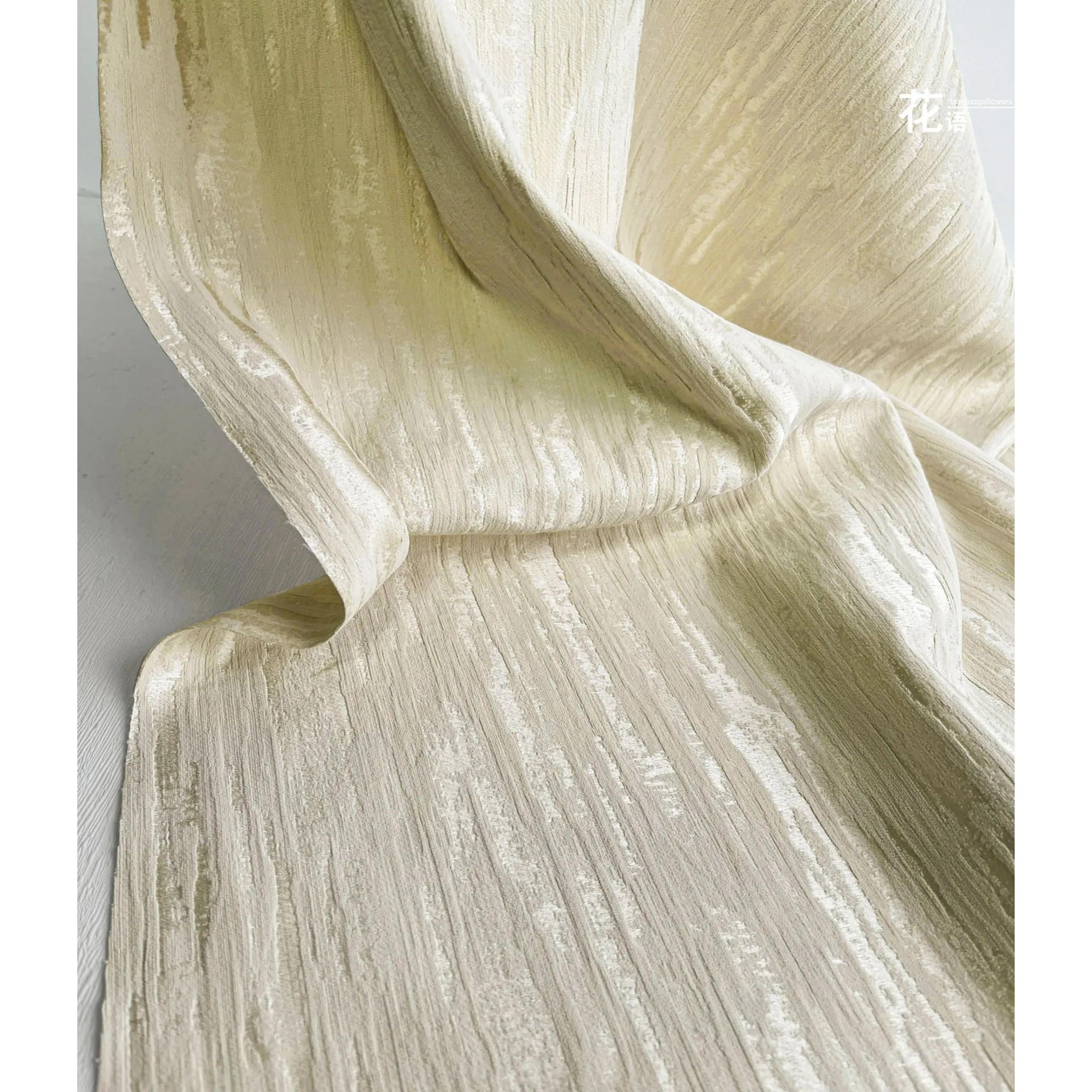 Beige Apricot Striped Jacquard Designer Fabric Plush Raised Texture for Jackets, Handmade Garments and Creative Projects