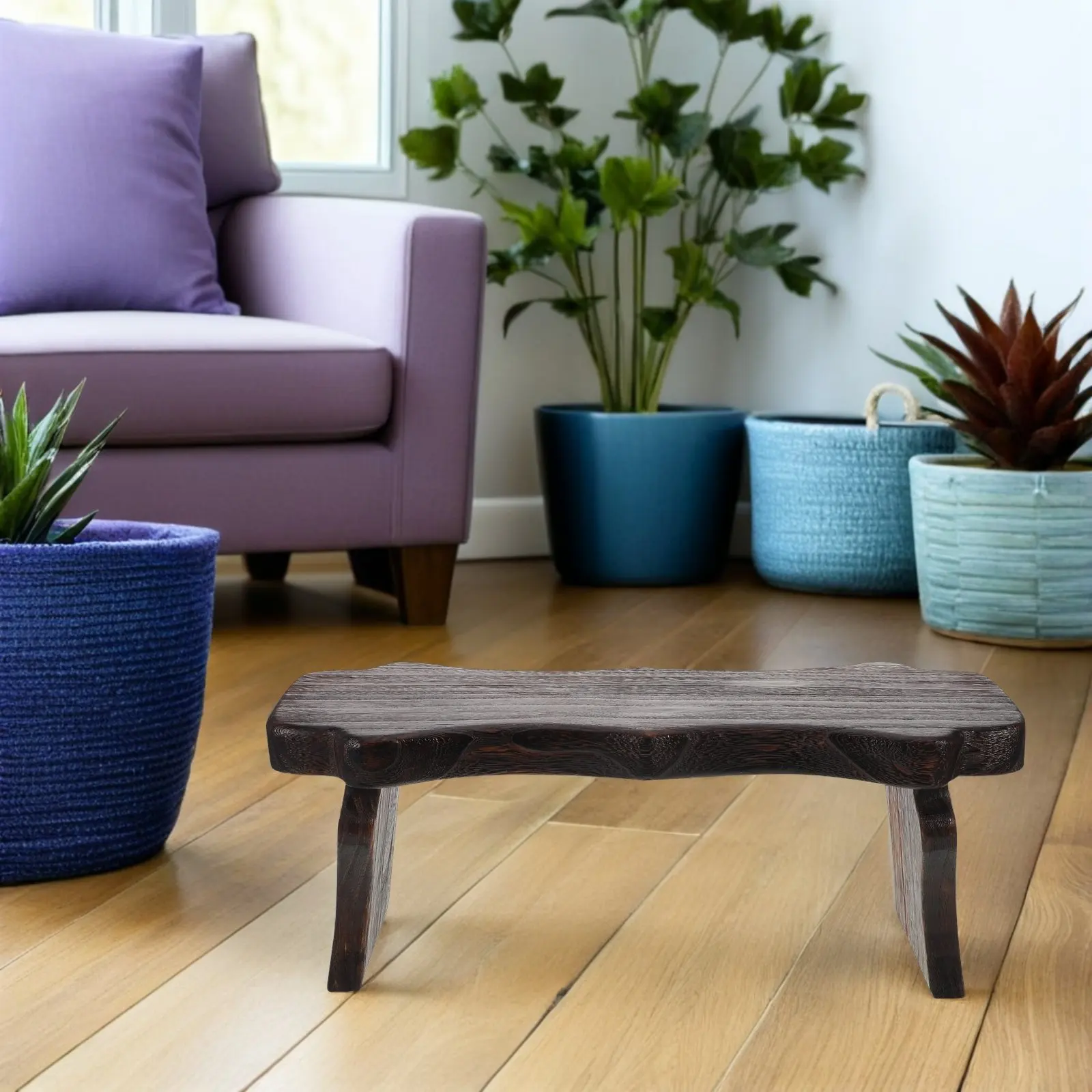 Japanese Vintage Solid Wood Low Stool Small Footrest Stool for Living Room Bedroom Tea Room Meditation Zen Bench Bay Window Seat