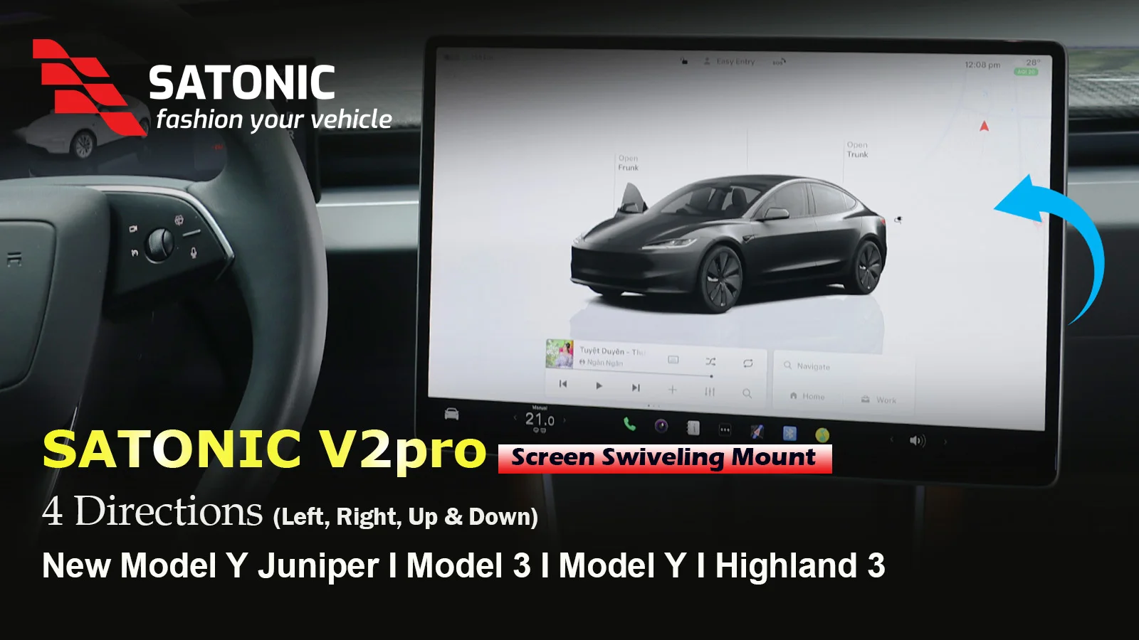 2026 SATONIC V2Pro Bildschirm-Schwenkhalterung 4-Richtungs-Rotation für Tesla Model 3 Highland & Model Y Juniper YL RHD & LHD Plug & Play – Detail 4