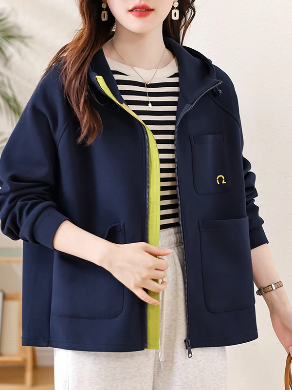 Chaqueta con Capucha de Bloques de Color a la Moda, Top Hoado para Mujer, Aodón, Primavera-Otoño, Nuevo Estilo, Chaqueta ...