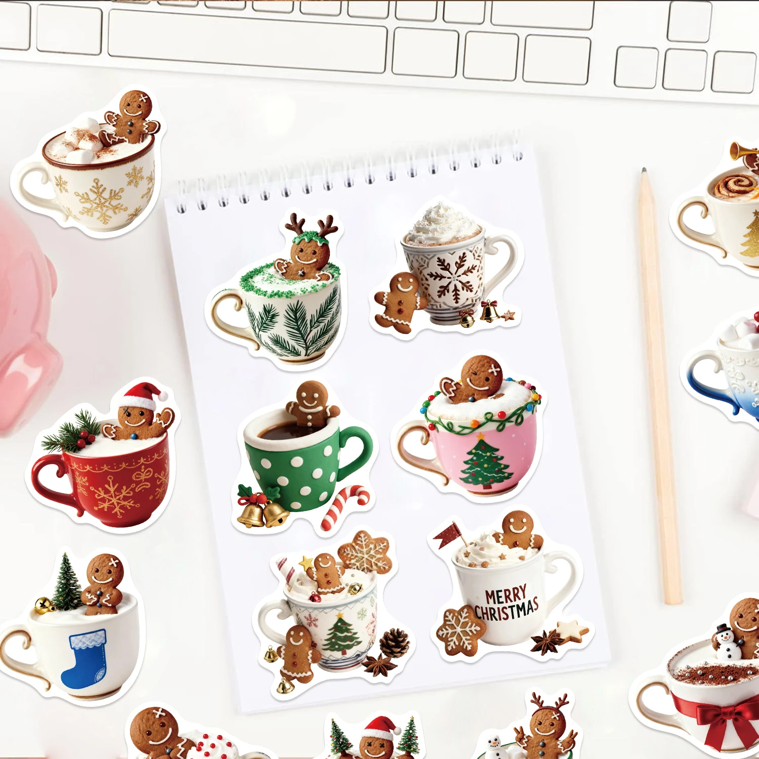 50 Stück Weihnachten Kaffee Graffiti Aufkleber für Scrapbooking Notebook Telefon Laptop Koffer Wasserflasche Reisegepäck