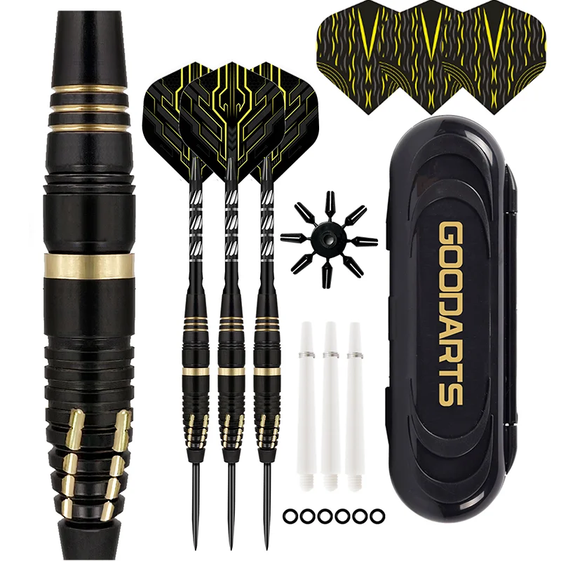 

24g Professional Brass Steel Tip Darts Metal Tip Set with Extra 3 Dart Flights,3 Replace Plastic Shaft+Rubber O'Rings