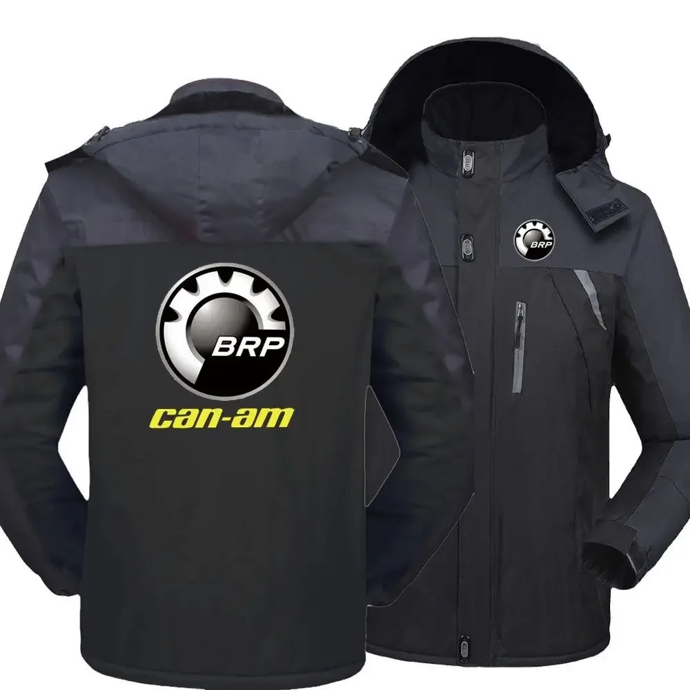 Hoodie tebal pria, Luaran kualitas tinggi hangat ritsleting, jaket tahan air bulu domba Logo Brp mode musim dingin baru