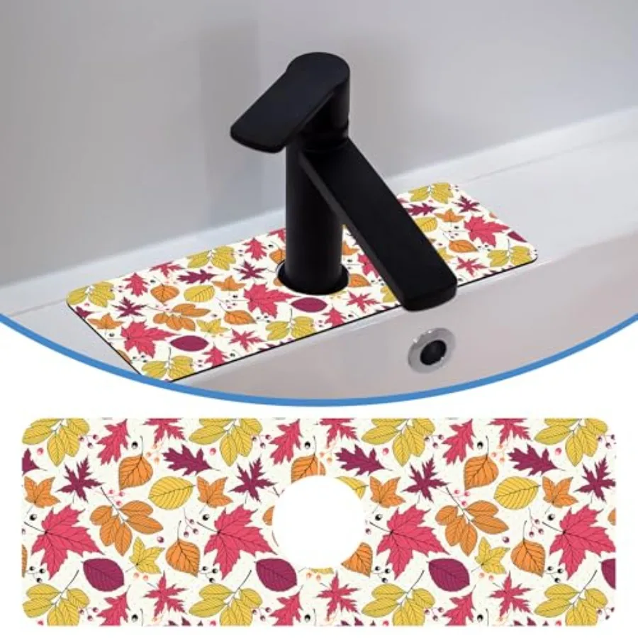 

Коврик для крана, брызговик, осенний красочный лист, мягкий материал из диатомовой грязи, сильное водопоглощение, нескользящий, легко чистится для ванной комнаты