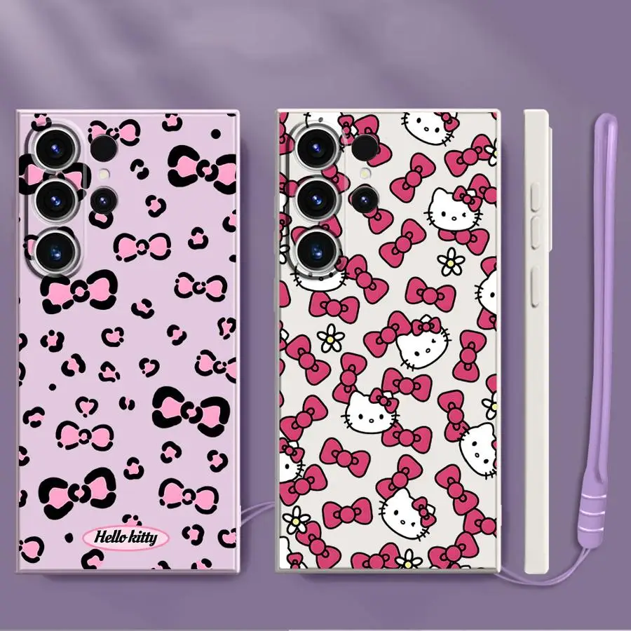Phone Cover Case for Samsung Galaxy S25 S23 S24 Ultra S25Edge S22 S21 Plus Note 20 10 Ultra S20 FE Hello Kitty Cute Pink Bow