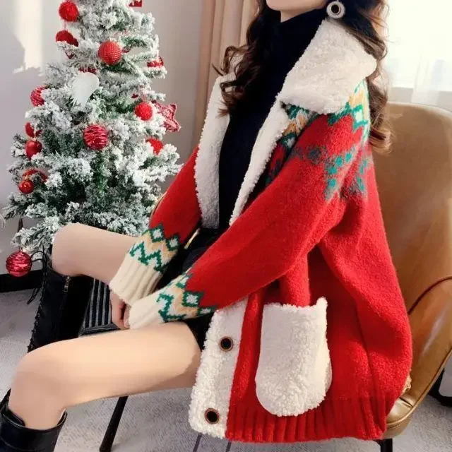 

Куртка Рождественский свитер Кардиган Новый свободный и ленивый супер горячий трикотаж