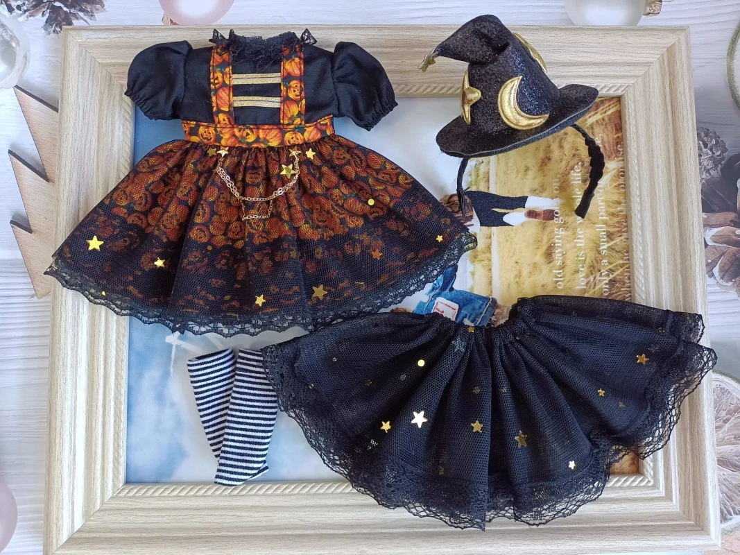 1/4 1/6 1/8 size 20cm Cotton Doll bjd Doll clothes Black lace Halloween dress set Doll accessories