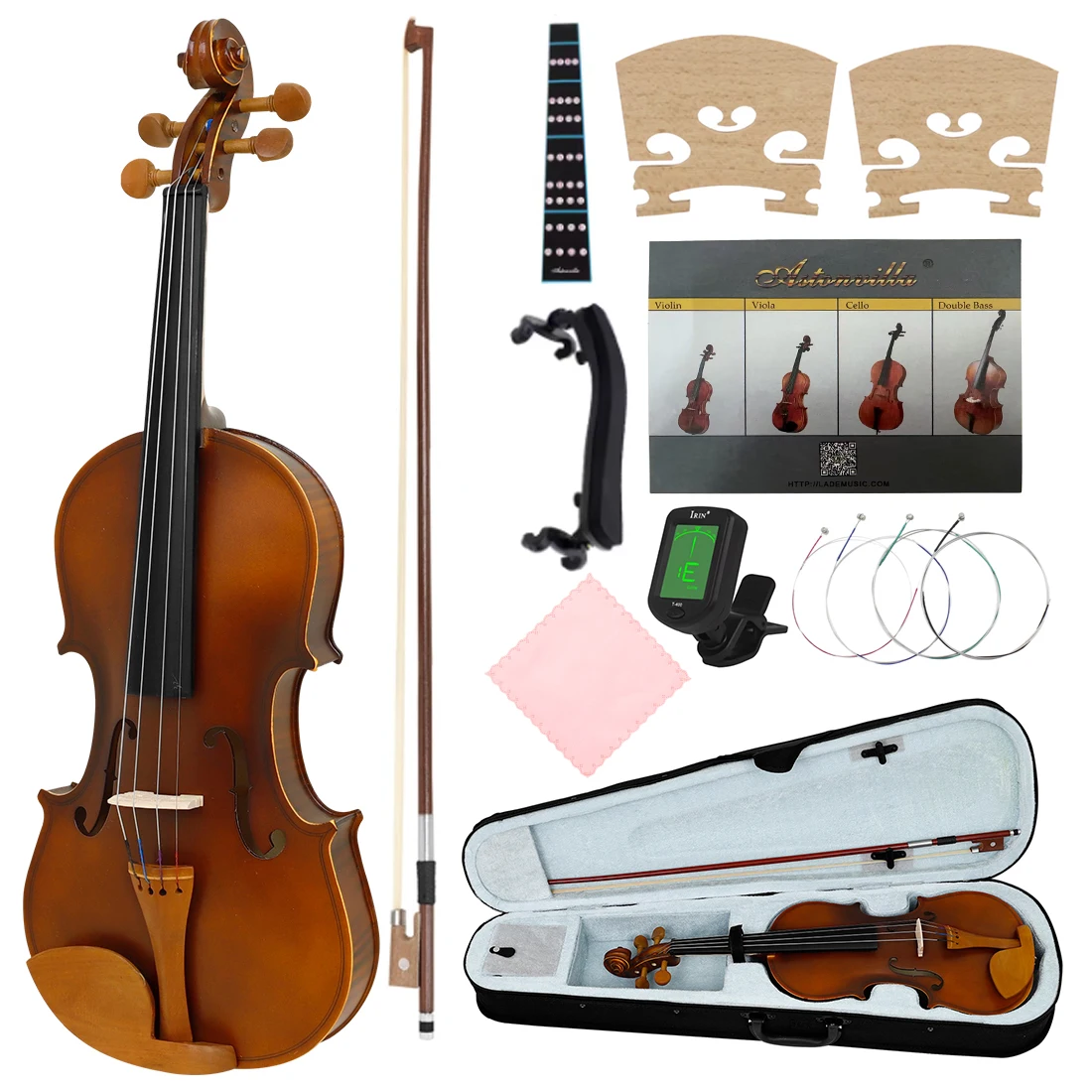 

4/4 3/4 1/2 Beginner Violin Popularizes Plywood Matte Violin Jujube Wood Violin with Case Bow Strings Tuner Shoulder Rest Parts