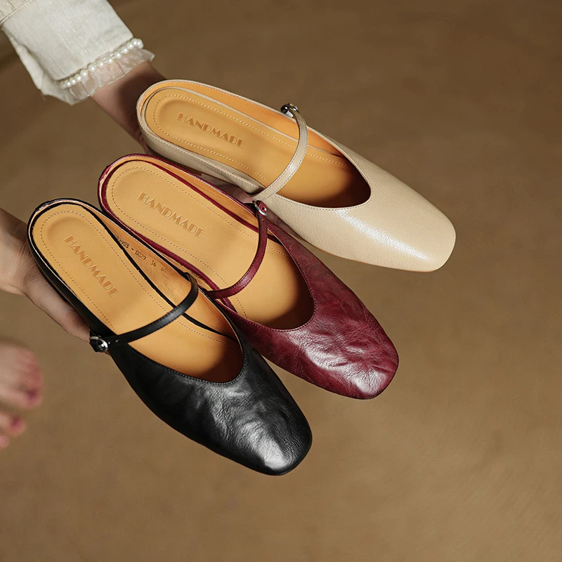 2026 summer women sandals natural leather 22-25cm sheepskin+cowhide+pigskin square toe buckle height incresing women mules shoes