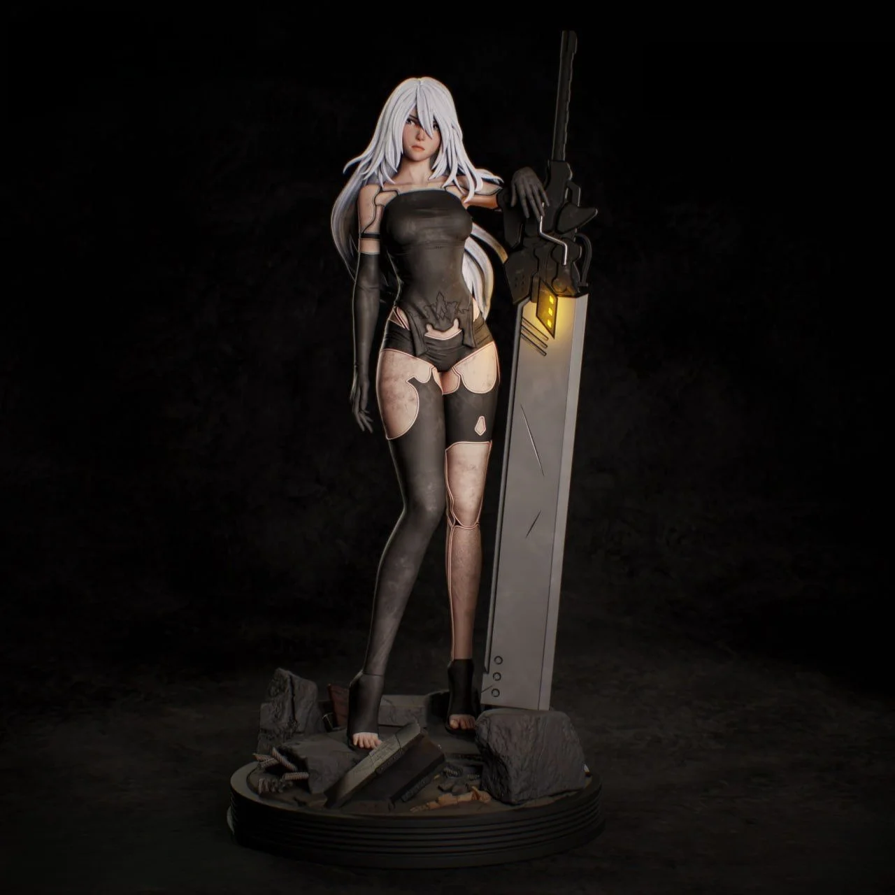 1/18 1/10 A2 White Long Hair Girl Warrior 3D Printed GK Statue Anime Collectible Model DIY Coloring Self-assembly Miniature Gift