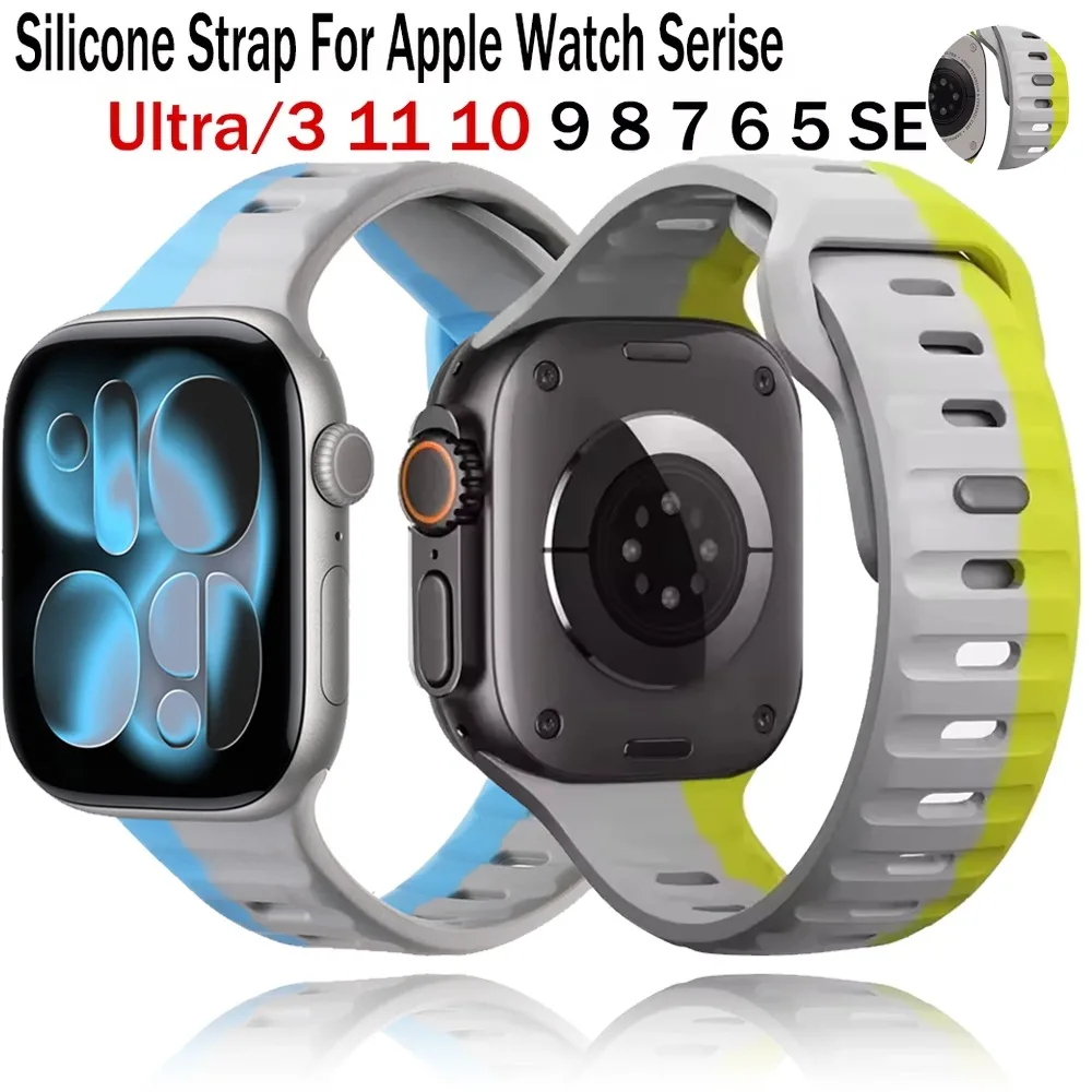 Silikonarmband für Apple Watch Ultra 3-1 Band 49mm Serie 11 10 9 8 7 46mm 45mm 41mm Atmungsaktives Armband IWatch 6 5 4 Se3 42/44/40mm