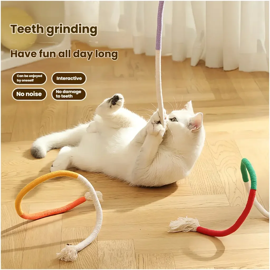 3Pcs Self-Play Cat Chew Ropes, Interactive Bite Toys for Indoor Cats, Dental Care & Engaging Entertainment - Detail 1