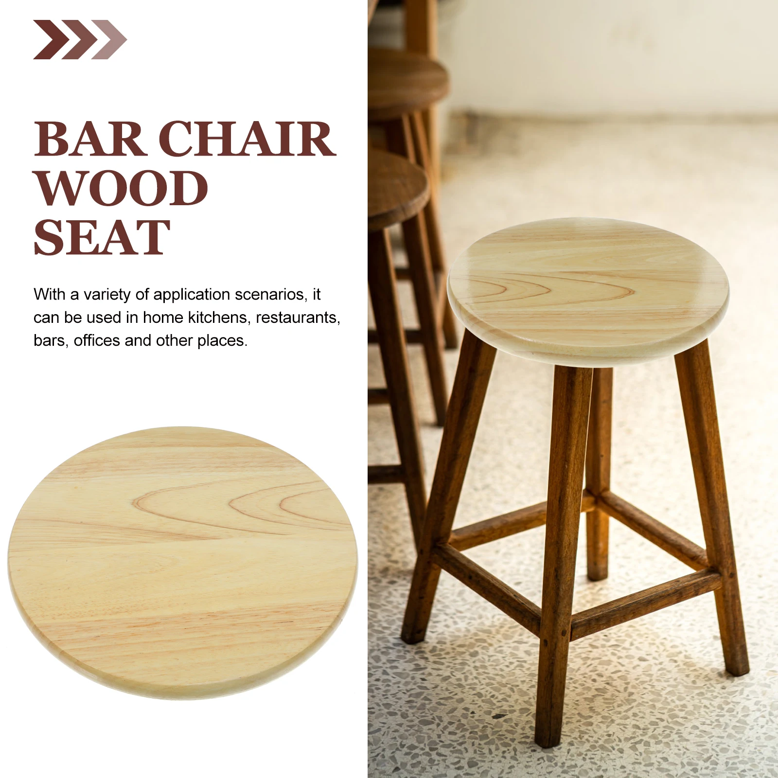 

Solid Wood Round Stool Surface Barstool Seat Replacement Smooth Natural Wooden Kitchen Restaurant Bar Office