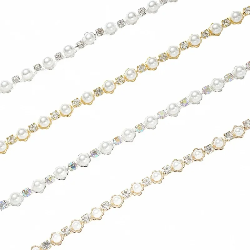 New Four-color Pearl Rhinestone Chain  Handmade Wedding Dress Accessories, Decorations, Clothing, Shoes, Hats, Bags Accessories