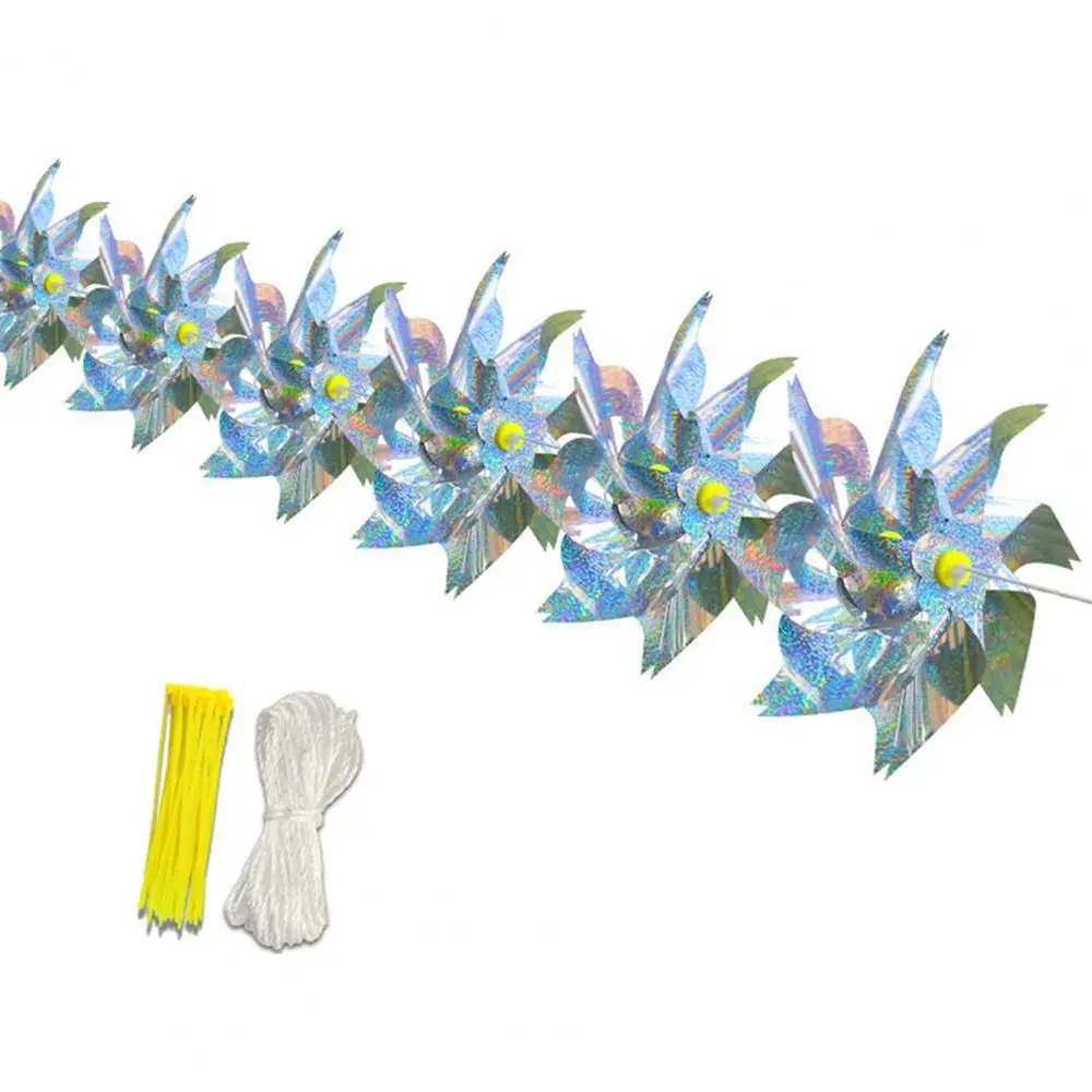 Moulin à vent répulsif Anti-oiseaux, corde de 10M, Protection contre les vergers, moulin à vent réfléchissant coloré, répulsif pour oiseaux