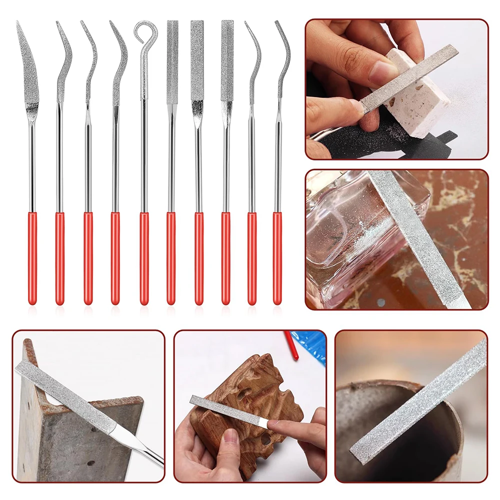 10 قطعة/المجموعة البسيطة الماس ملف مجموعة غرامة 150 حصى الماس ملف شقة مثلث إبرة الملفات للمعادن الزجاج السيراميك أدوات النجارة #6