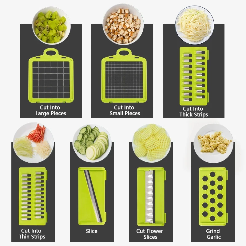 Cortador de verduras multifuncional 16 en 1 para cocina, cortador de alimentos y patatas, molinillo Manual de cebolla, picador de verduras con contenedor