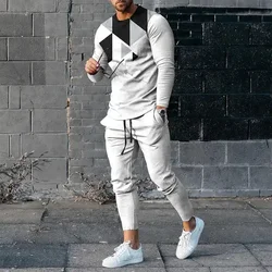 Men's Long Sleeve T-shirts and Pants Two Piece Black White Classical  3D Printed Men's Sets Casual Suit nike tech fleece