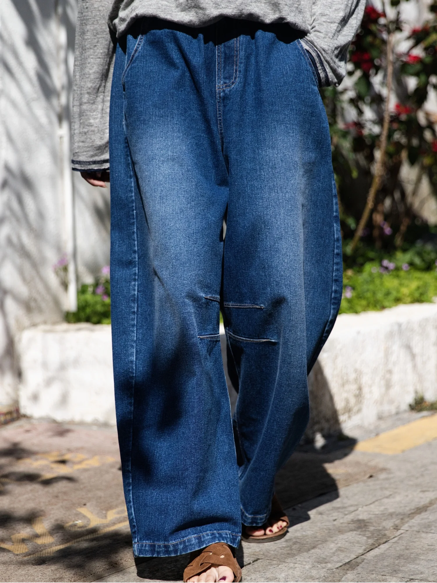 

Rainwen Ci Water Wa Blue 00 Long Velvet Cotton Loose Wide Leg Pants Women's Casual Feel Jeans High Waist Cotton Spring