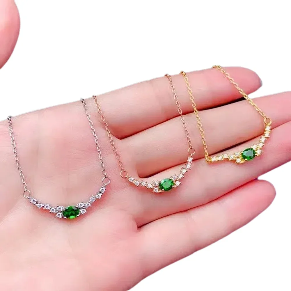 KJJEAXCMY fine jewelry 925 sterling silver inlaid Natural Diopside Women's fresh exquisite gem pendant necklace chain support de