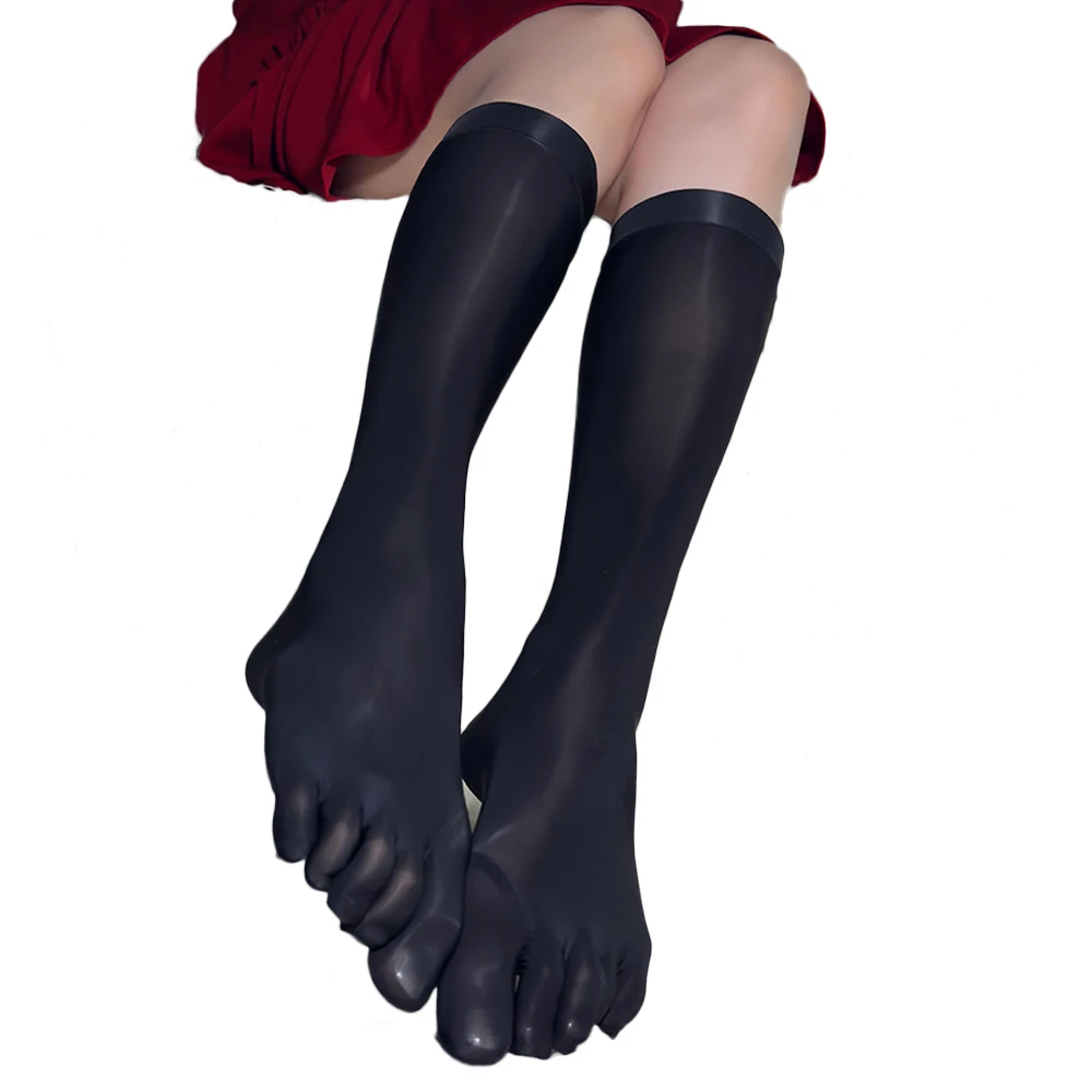 Sexy Women Oil Gloosy Shiny 8D Five Toes Split SockSocks Silk Knee Tube Cute Socks Half Calf Long Socks Uniform Stockings - Image 2
