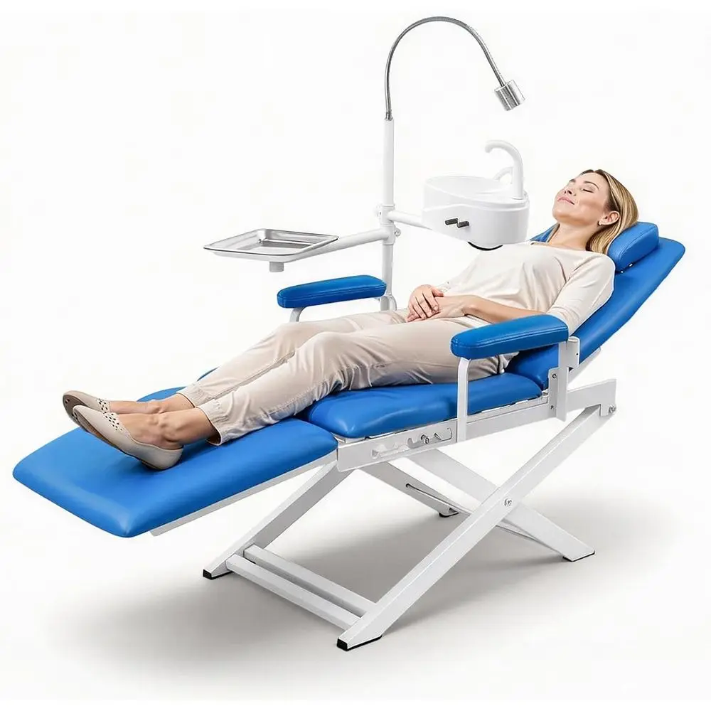 

Adjustable Stainless Steel Dental Chair with 360° Light Arm, 330 lbs Capacity for Dental, Tattoo, and Spa Use
