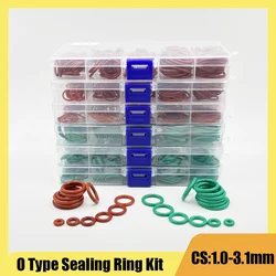 Silicone 100/150/250Pcs Green FKM Red O Ring Set Red Silicone FKM O-ring CS 1~3.1mm Gasket O Ring Seal Assortment Box O Ring Kit