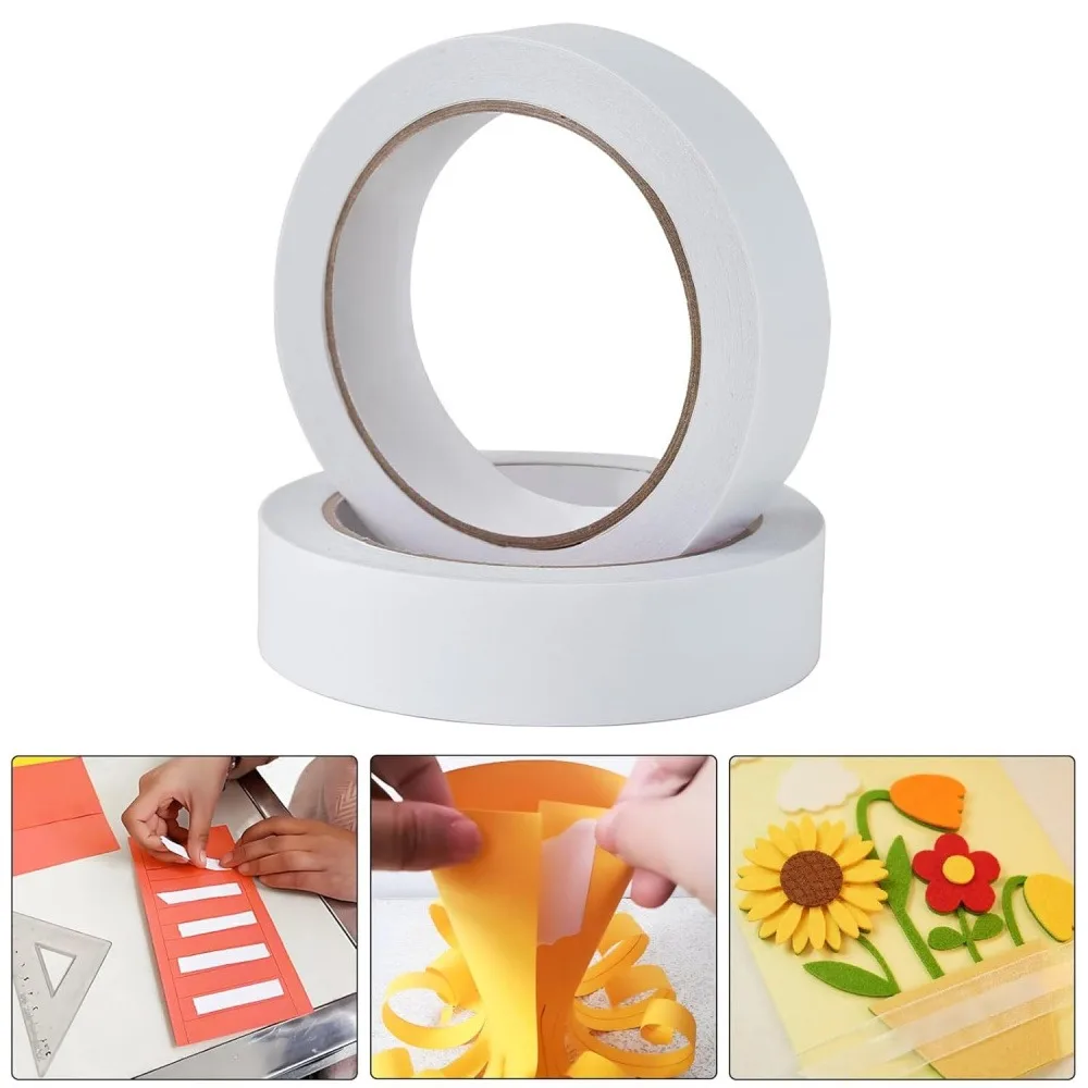 4 Rolls Heavy Duty White Double Sided Adhesive Tape (2 Packs), 0.59 Inch X 26.2 Ft Per Roll High Tack Two Sided Mounting Tape, Waterproof Residue-Free Double Sided Tape for Craft Poster Carpet Photo Frame Home DIY Decoration