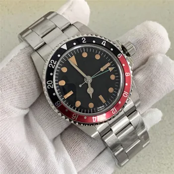 남성용 빈티지 기계식 시계, 그린 야광 4 핸드 GMT, 듀얼 컬러 베젤 369, 올드 스타일 다이얼, 일본 NH34 Movt Oyster 밴드, 39.5mm  Best5