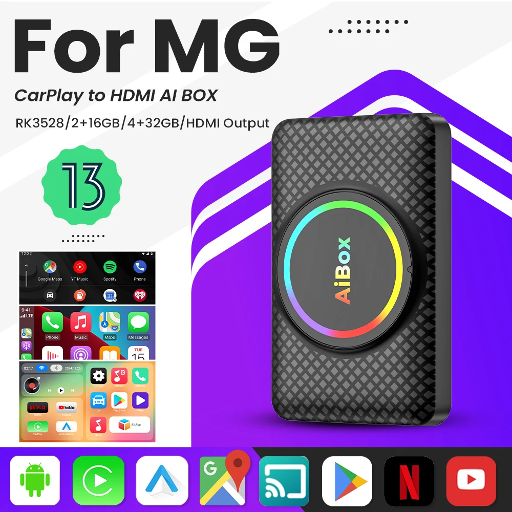 Smart Ai Box Android 13 Wireless Android Auto CarPlay HDMI For Youtube Nexflit For MG GT MG5 RX5 GS ZP ZS Hector HS ZS EV eHS