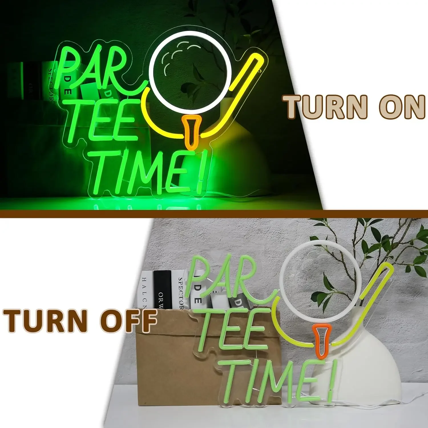 Par Tee Time Neon Sign LED Neon Light for Wall Decor USB Powered for Party Bedroom Bar Golf Club Stadium Man Cave Stores Decor