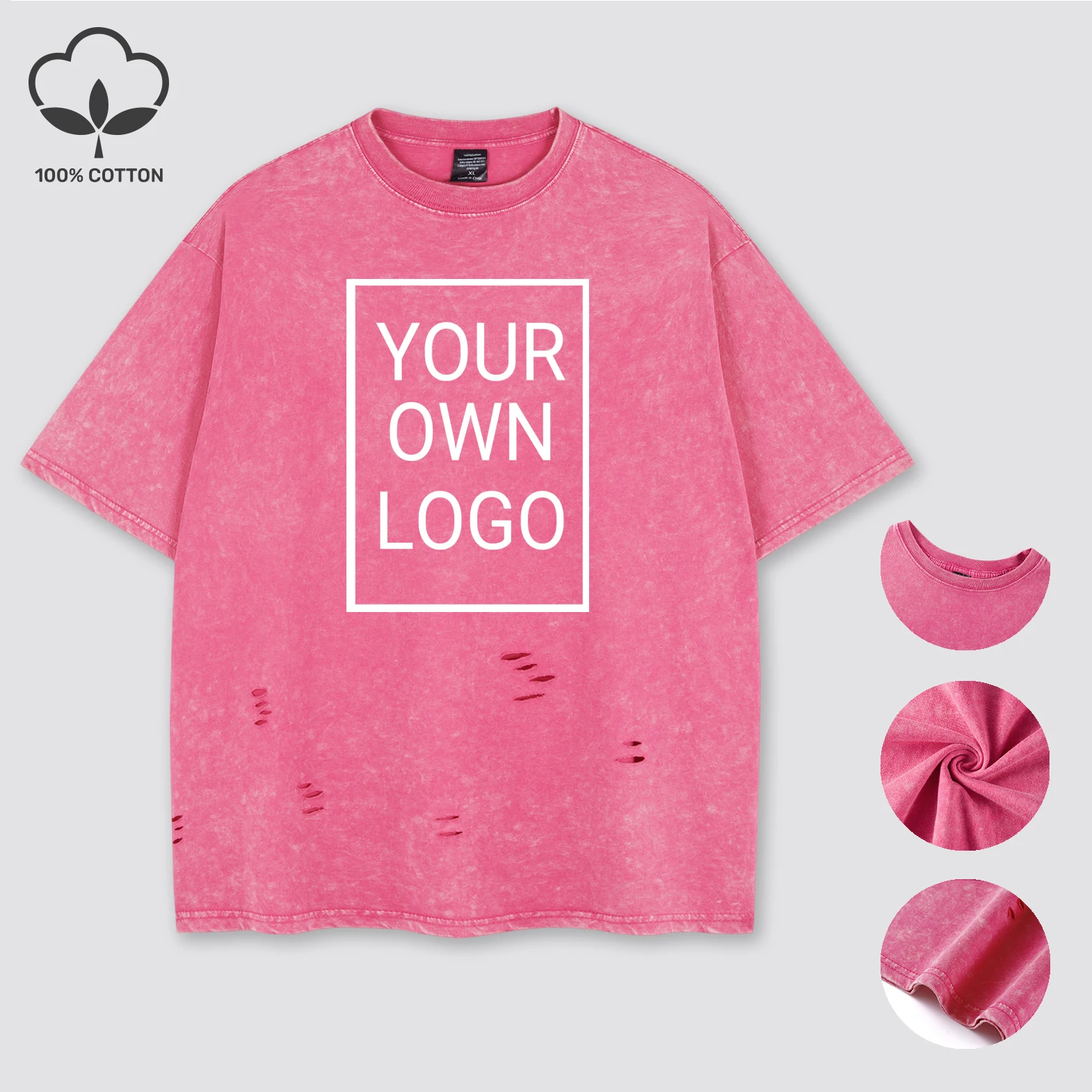 Customized The Logo DIY Pattern Cotton Washed Holes T Shirt Woman Oversize Y2K T-Shirt Summer Hip Hop Top All-Match Short Sleeve