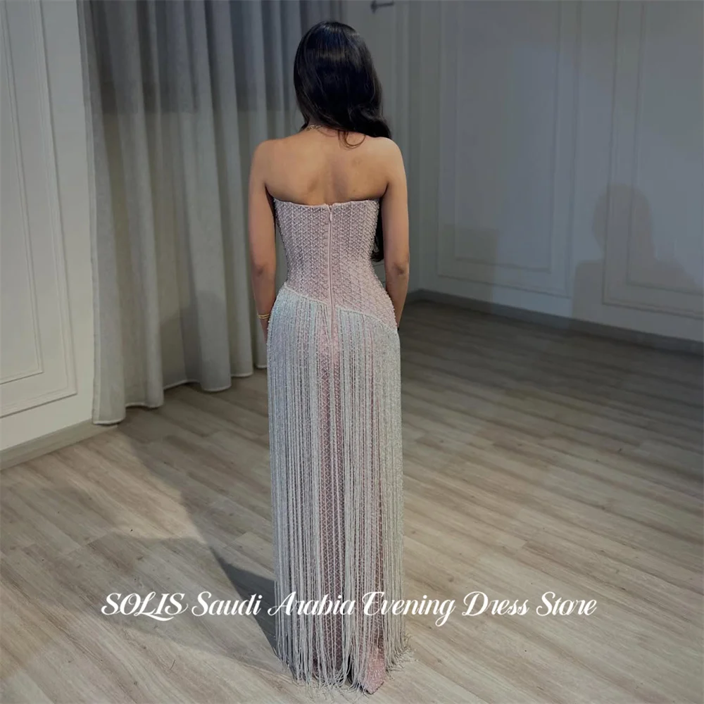 SOLIS Blush Pink Evening Gown Strapless Sleeveless Prom Dress Beading On Chest Wedding Evening Dress robes de soirée Customized