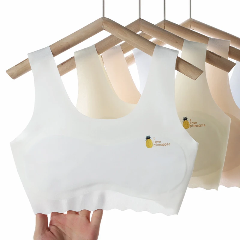 3pcs Girls Solid Color Bra Teen Developmental Vest Bra Pupil Thin Ice Silk Seamless Middle School Students Comfortable Underwear