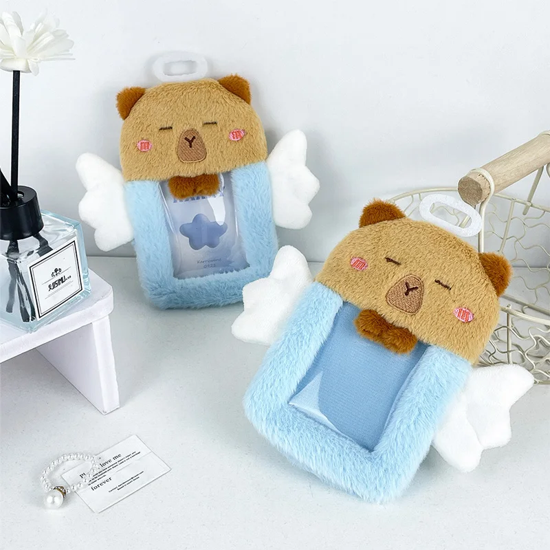 Capa para cartão, capivara azul fofo com capa de cartão de anjo, proteção anti-perda, armazenamento de fotos, capivara, coleção de estudantes de identidade