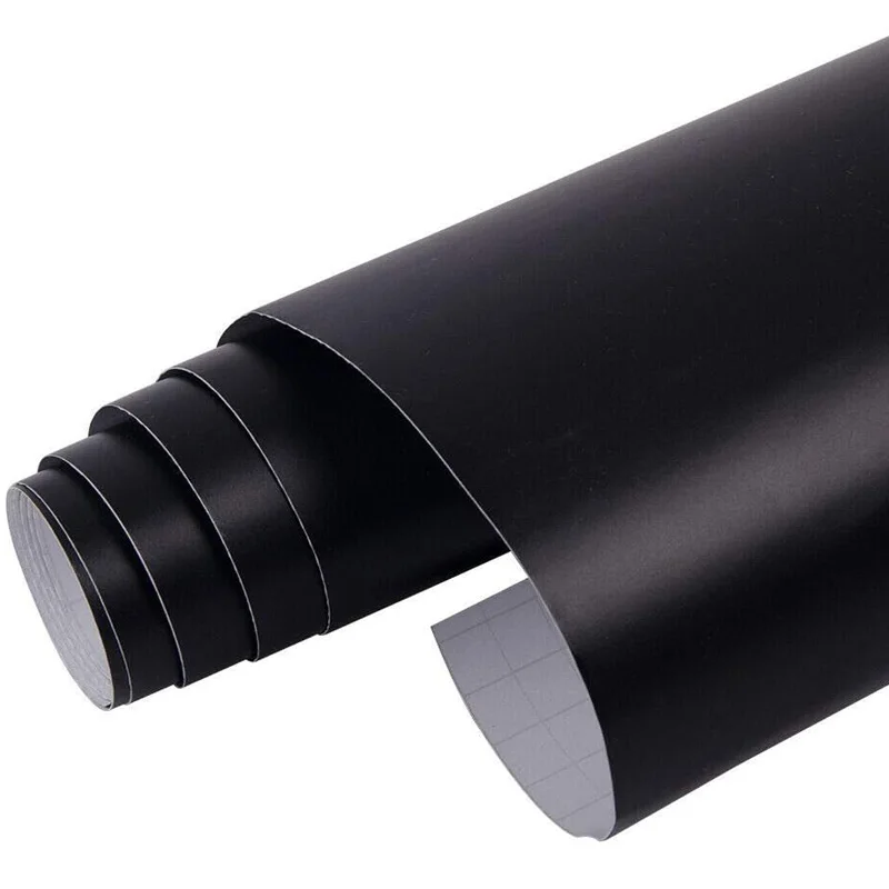 Rouleau de vinyle noir mat pour enveloppe de voiture, autocollant auto-adhésif de qualité supérieure avec libération d'air, DIY bricolage