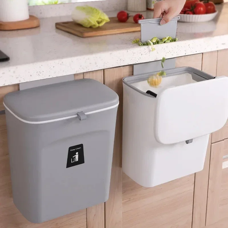 Hanging Trash Can Kitchen Large Capacity Kitchen Recycling Garbage Basket Cabinet Door Bathroom Wall Mounted Trash Bin Dustbin