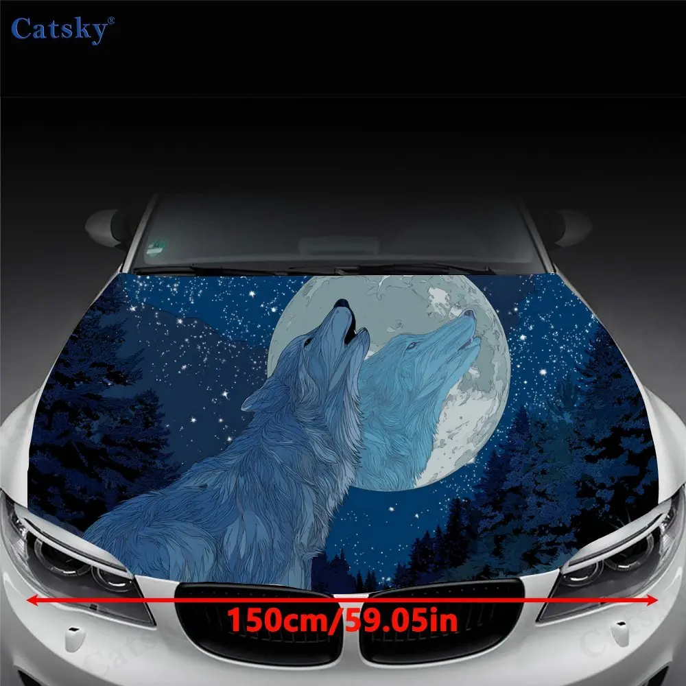 ملصق غطاء محرك السيارة Dreamy Starry Wolf Howling، ملصق فني تلقائي، ديكور شخصي خارجي للسيارة، هدية لمحبي السيارات، U