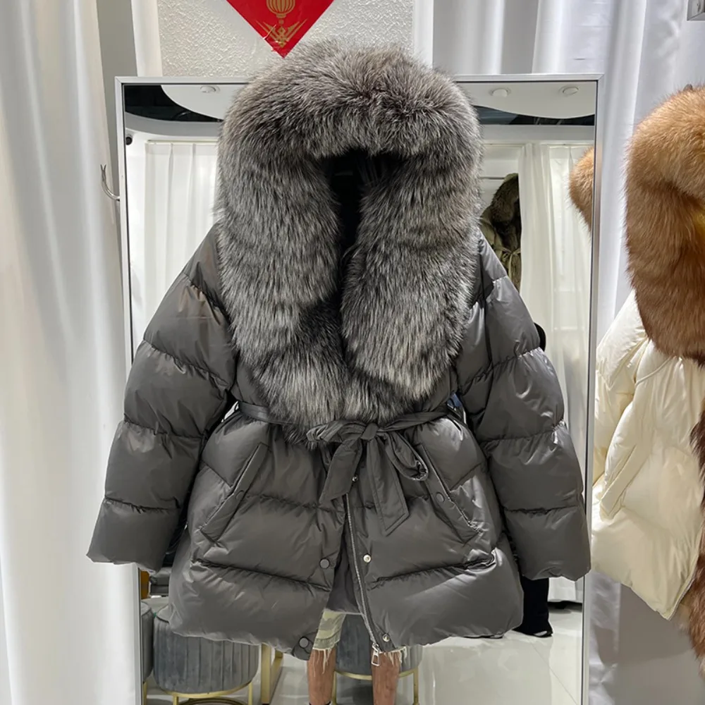 

Reality Fur Jacket Winter Real Fox Fur Jacket Women Big Real Fox Fur Collar Natural Thick Warm Duck Down Coat Short Outerwear
