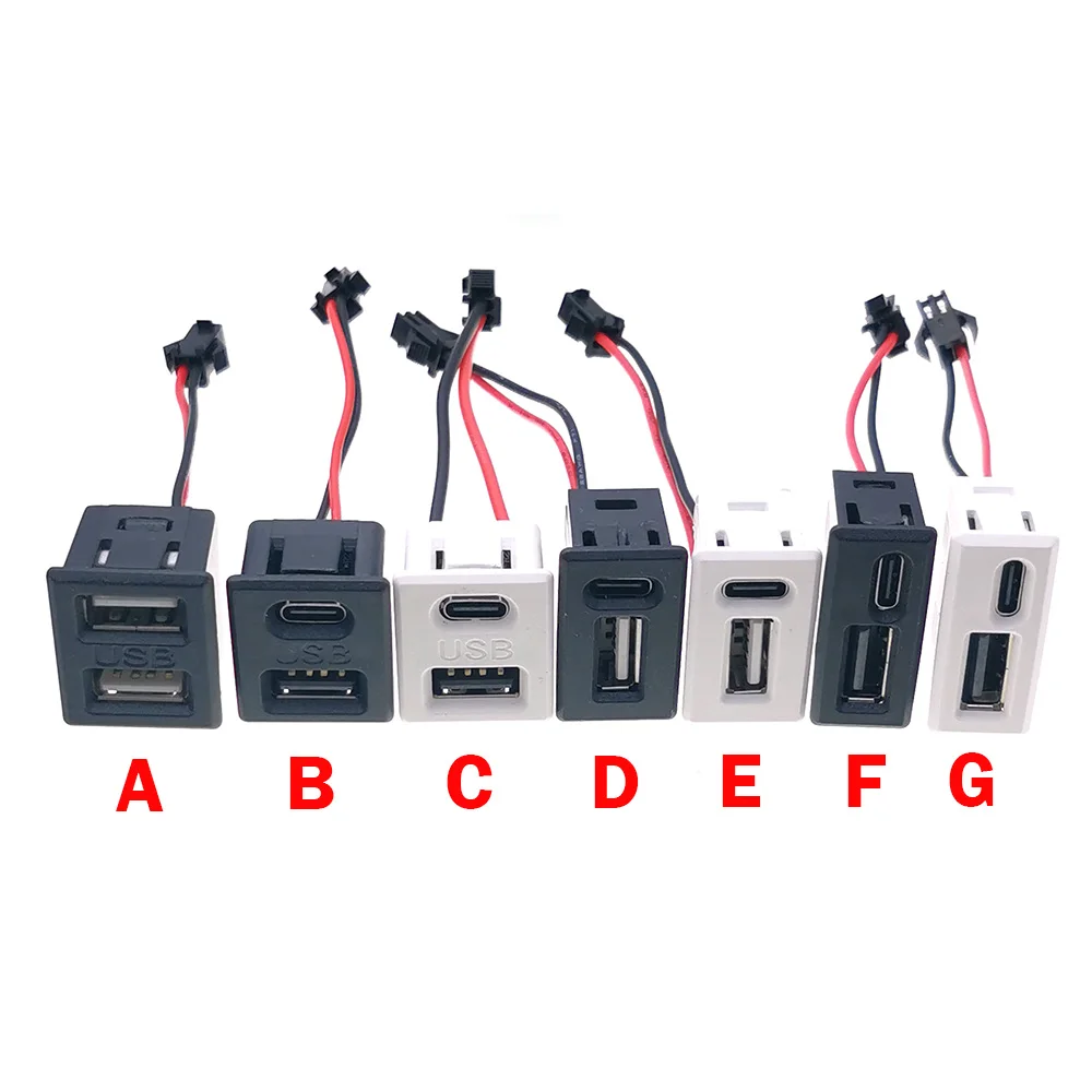 1pc Double Layer Usb Female Base Type-C Socket and Usb Lamp Charging Socket Power USB-C Port With Cable Connector