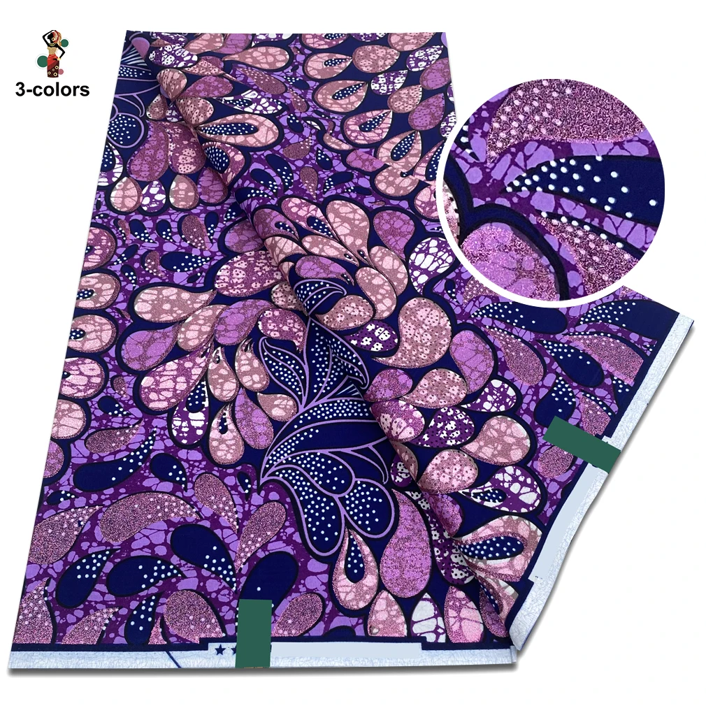 6 yards Newest Grand Super African Glitter Glam Wax Fabric Quality Ankara Wax Fabric Cotton Soft African Glitter Golden Fabric view 2