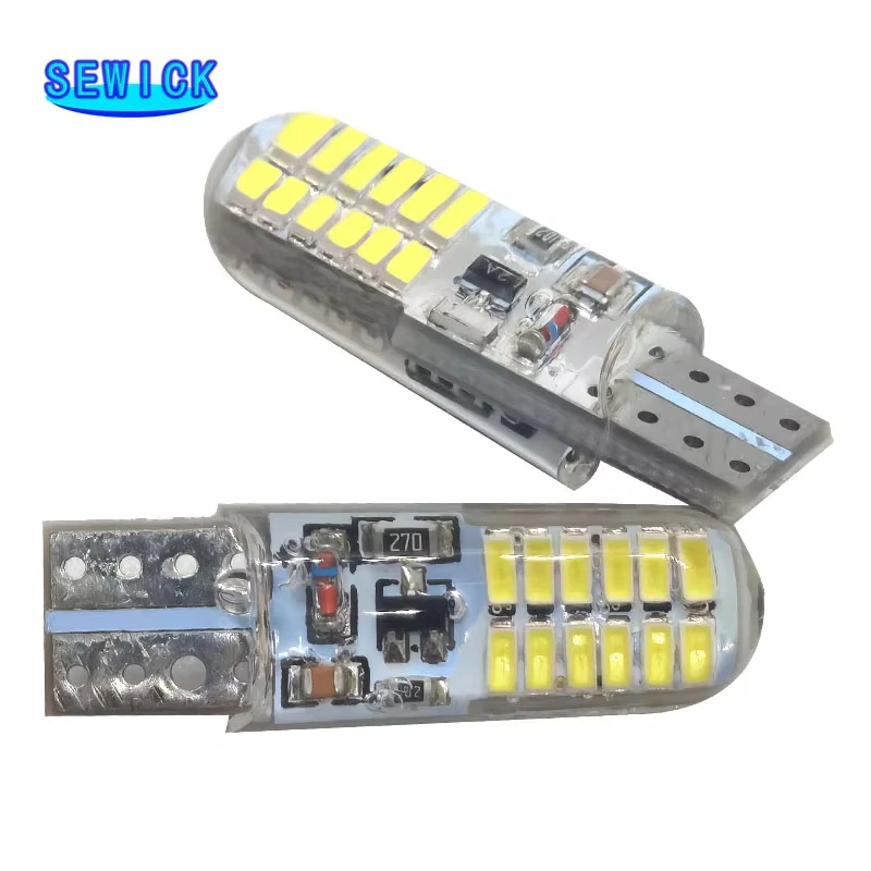 

100pcs 12V Flash T10 W5W Silicone Case 24 SMD 3014 LED Car Reading Light Auto Wedge Bulb Parking Lamps 192 168 501 24SMD 24 LED
