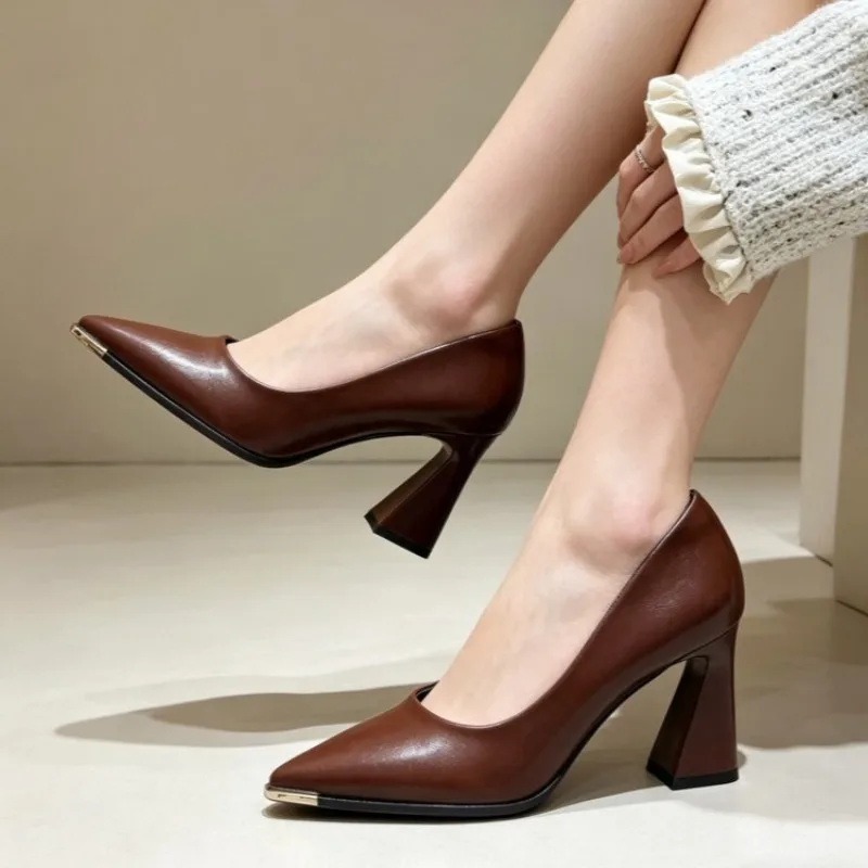 Flache Einzelschuhe Sommer Neue Blockabsatz Feminine Eleganz Bequeme Slip-on High Heels – Detail 6
